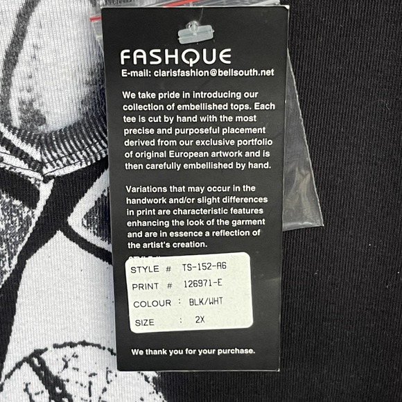 Fashque Blouse Womens Plus Size 2X XXL Black White Floral Sheer Sleeve Beaded - Picture 5 of 12